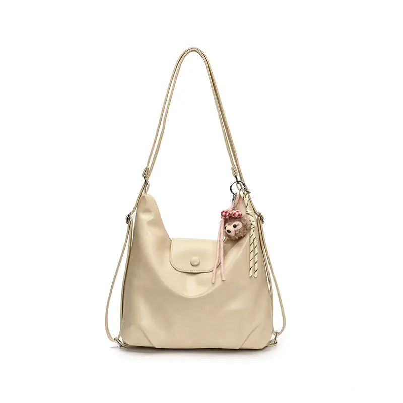 Women's Retro Brown Shoulder Bag with Keychain - Image 5
