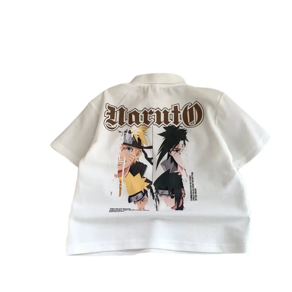 White Cartoon Letter Polo Shirt for Boys Cotton Short Sleeve - Image 7