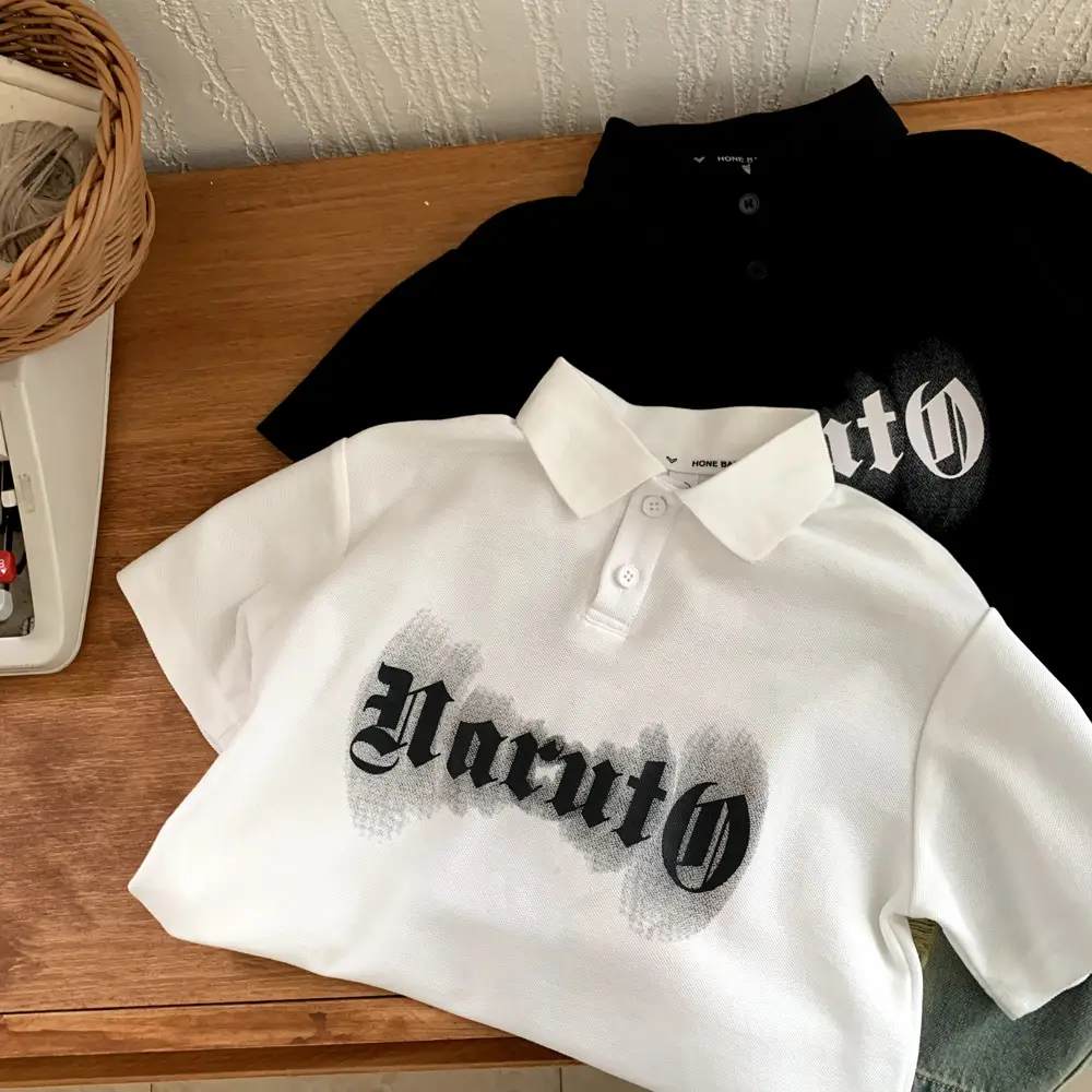 White Cartoon Letter Polo Shirt for Boys Cotton Short Sleeve — feature 12