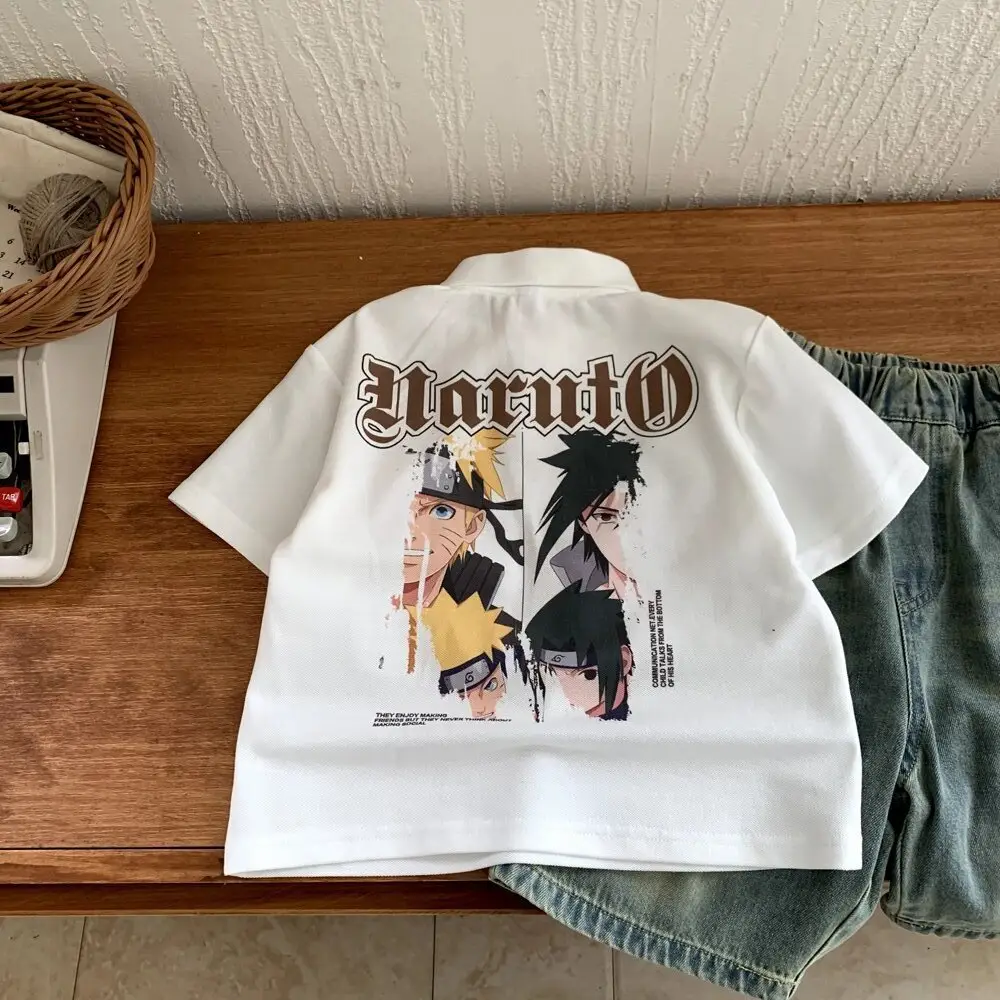 White Cartoon Letter Polo Shirt for Boys Cotton Short Sleeve — feature 5