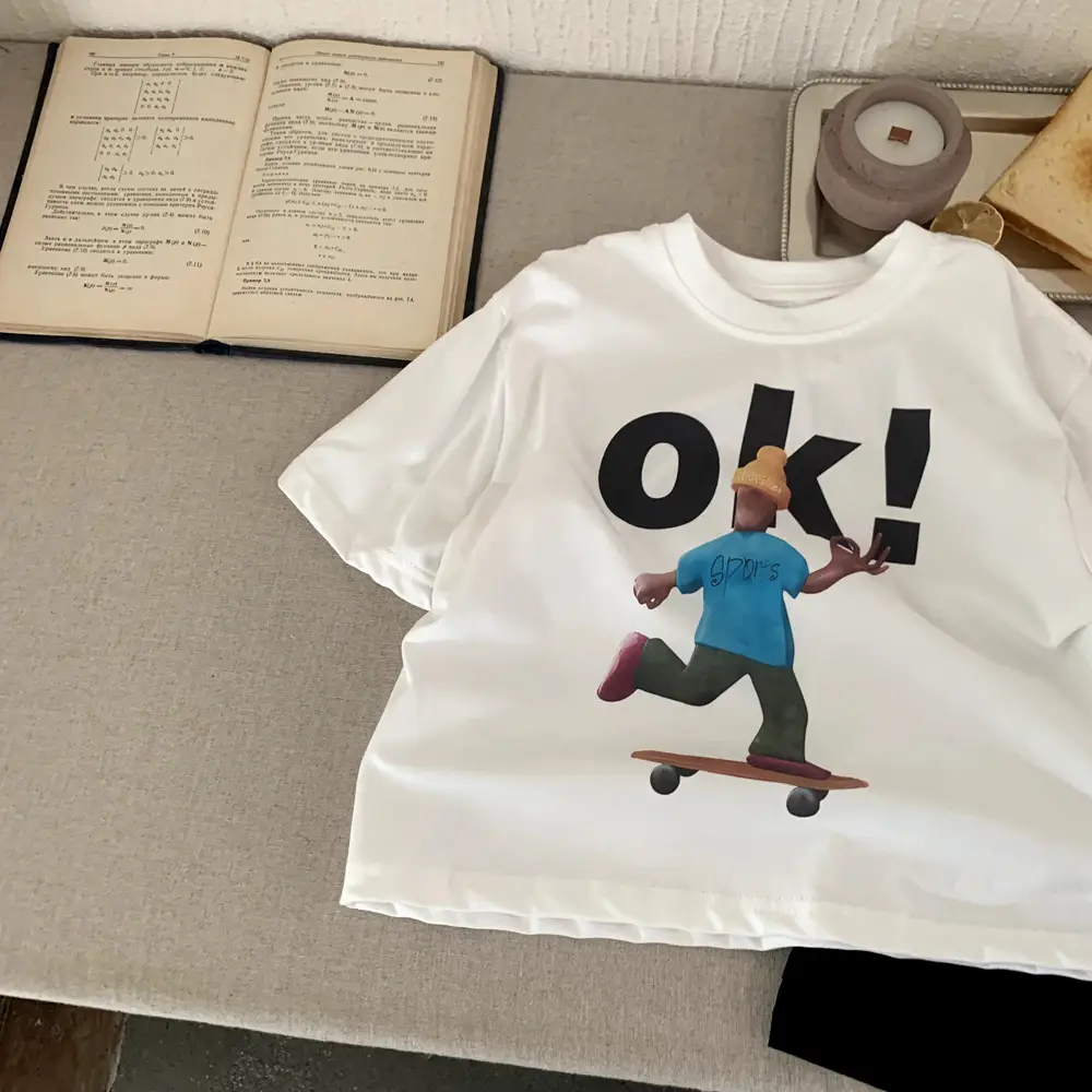 Kids White Ok! Print T-Shirt Medium Large 2025 - Image 4