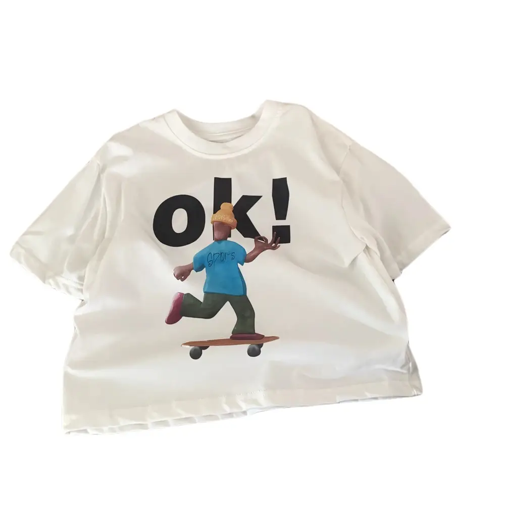Kids White Ok! Print T-Shirt Medium Large 2025 - Image 6