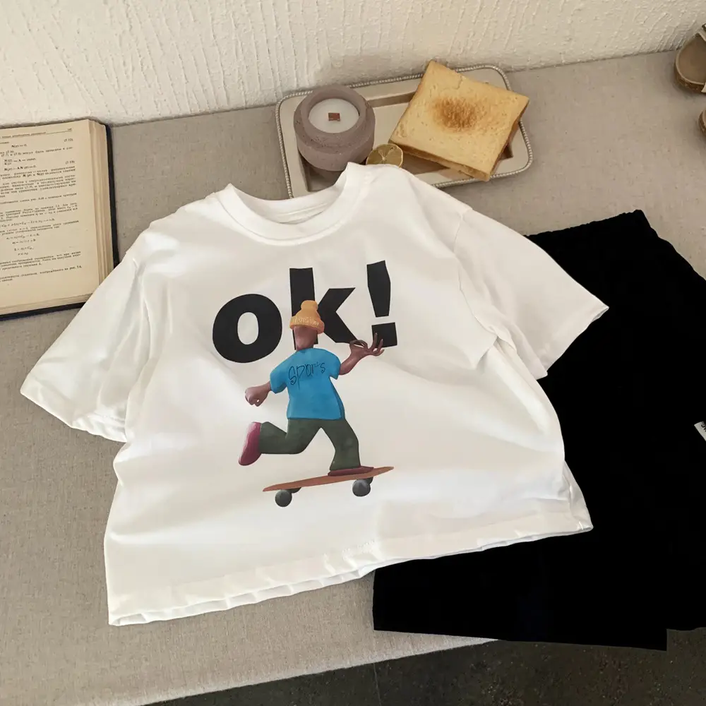 Kids White Ok! Print T-Shirt Medium Large 2025 — feature 2