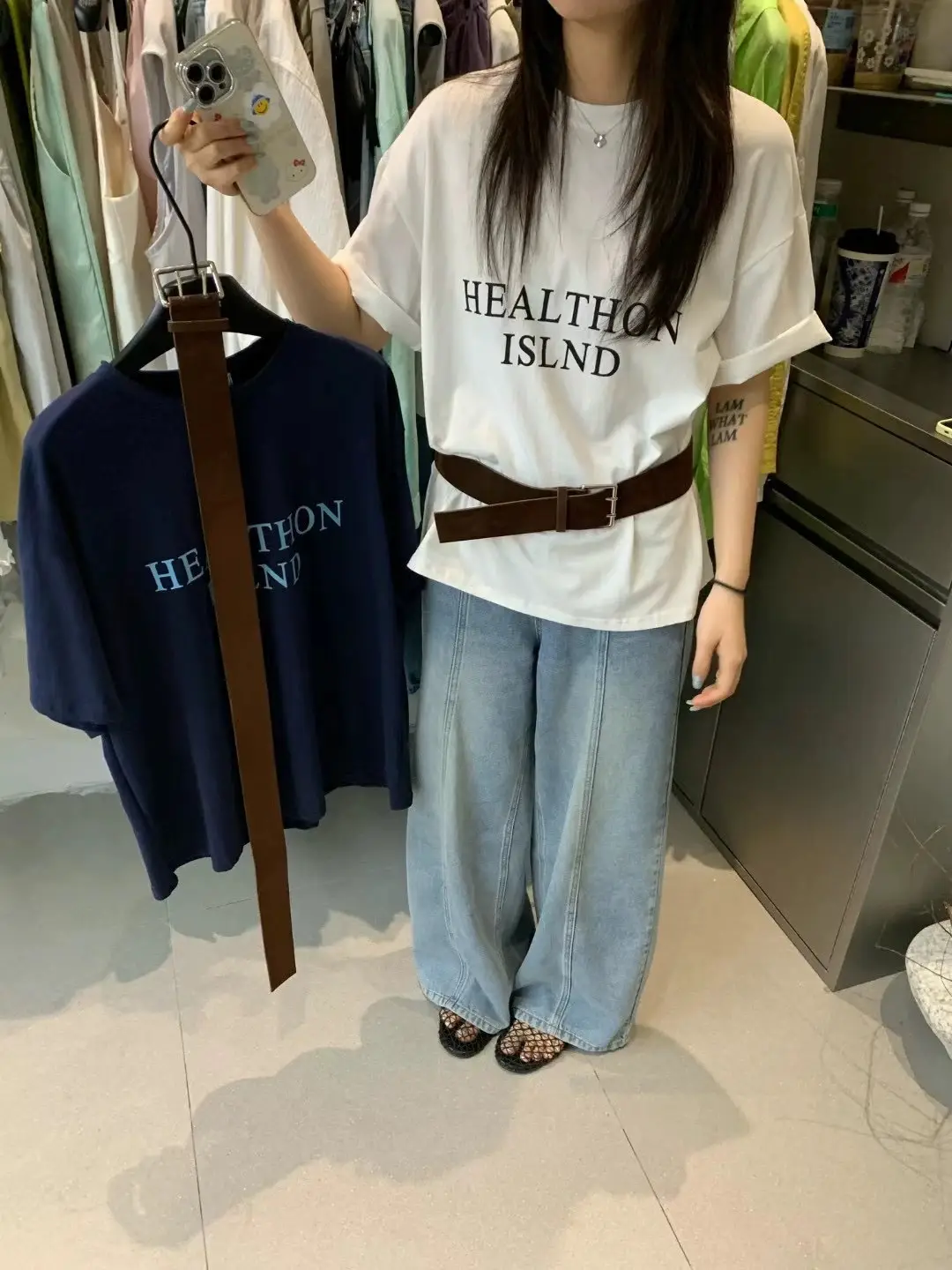 2025 Women Korean Letter Printed T-Shirt Set with Belt — feature 4