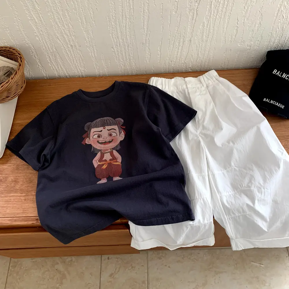 Kids Navy Blue Cartoon T-Shirt 2025 Summer — feature 4
