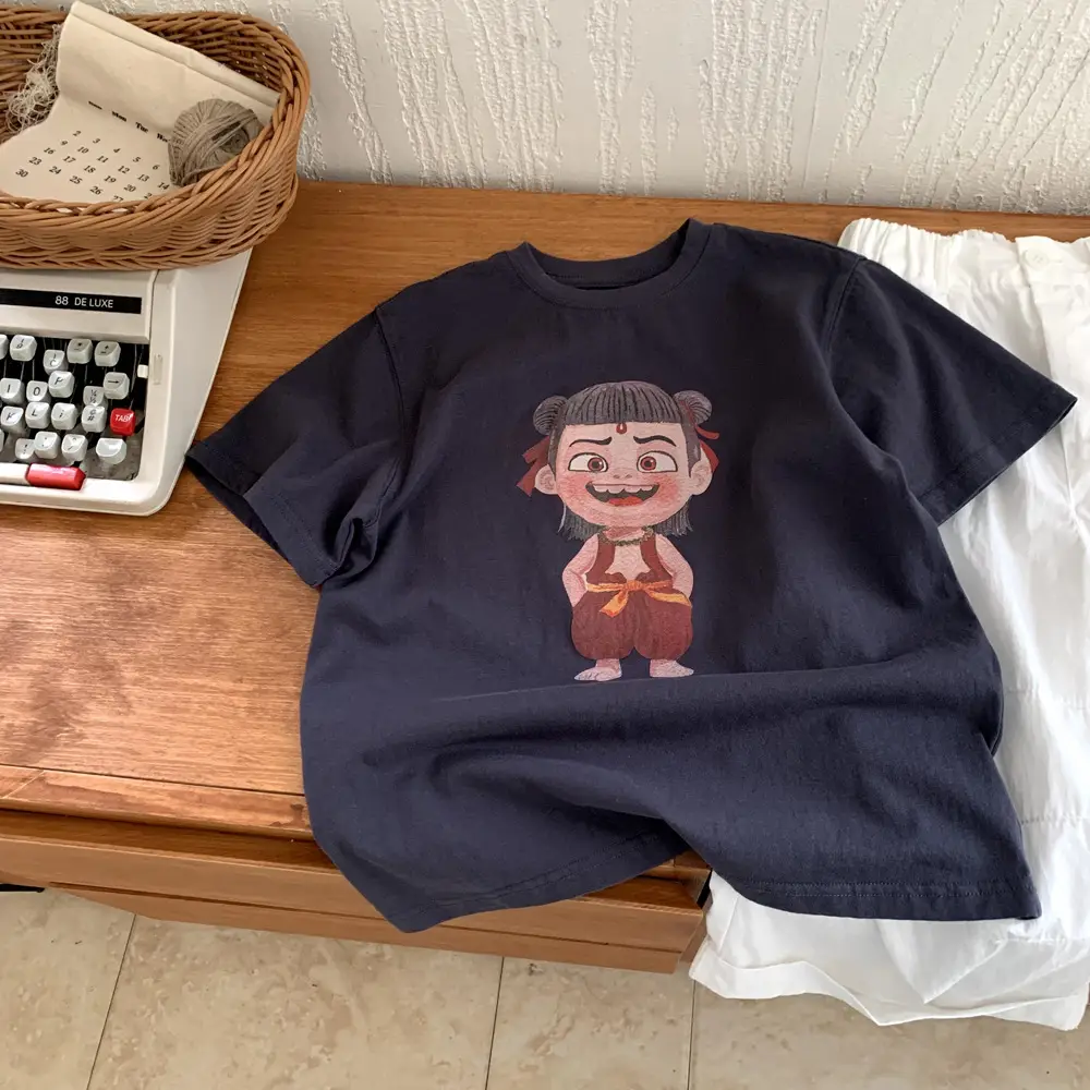 Kids Navy Blue Cartoon T-Shirt 2025 Summer — feature 5