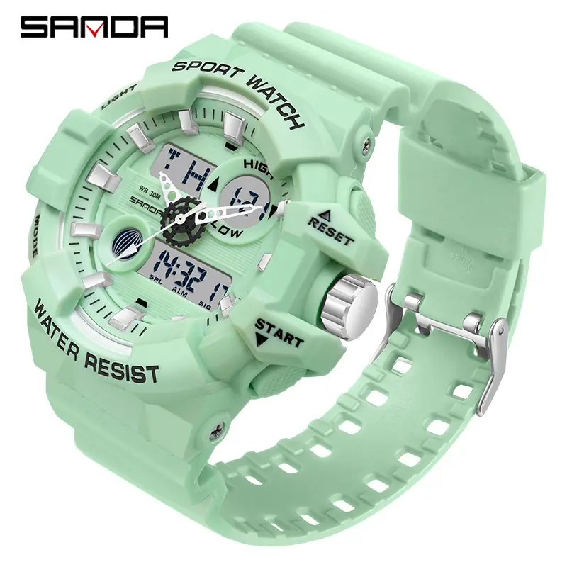Sanda Black Digital Sport Watch with Water Resistant Dual Display