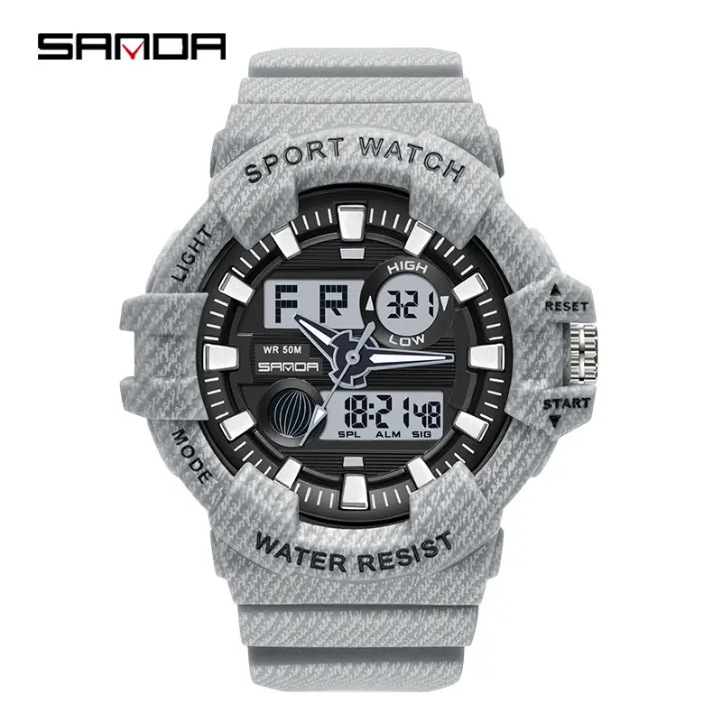 Sanda Black Digital Sport Watch with Water Resistant Dual Display