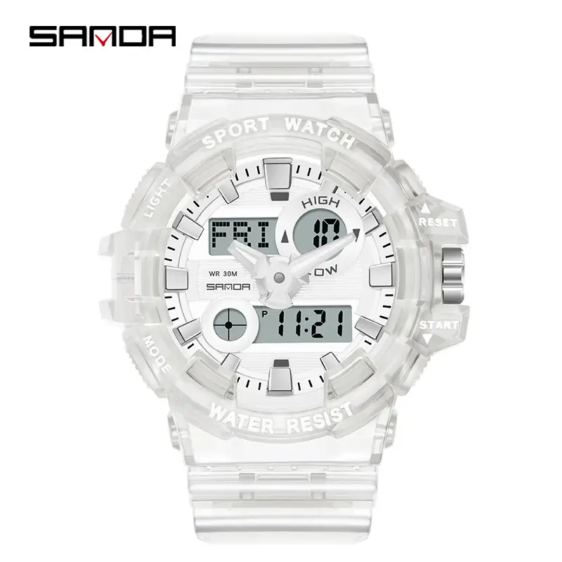 Sanda Black Digital Sport Watch with Water Resistant Dual Display
