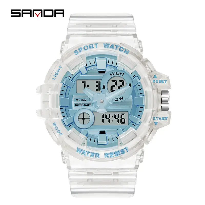 Sanda Black Digital Sport Watch with Water Resistant Dual Display