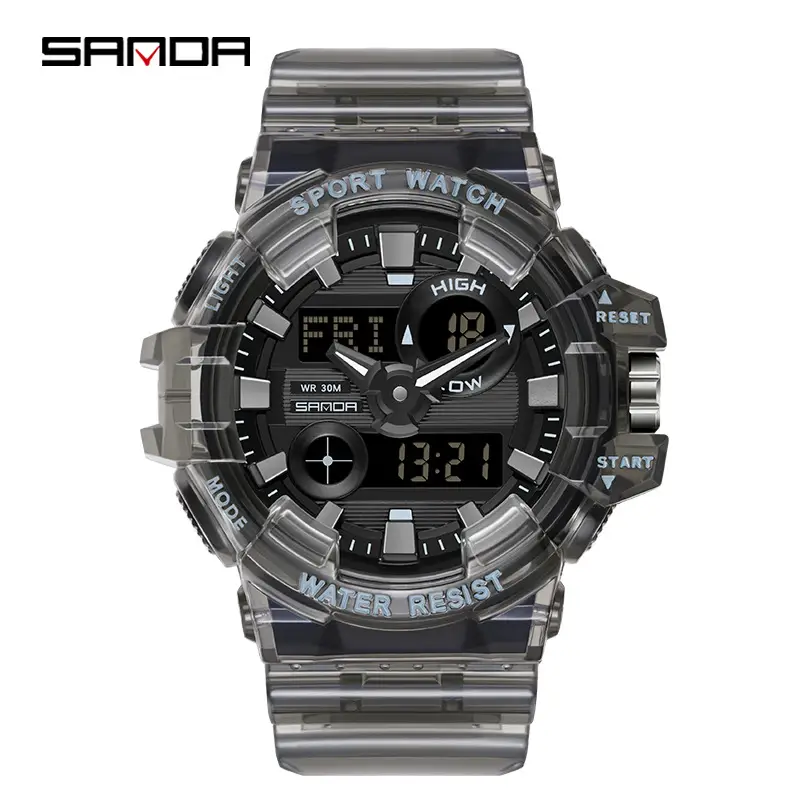 Sanda Black Digital Sport Watch with Water Resistant Dual Display