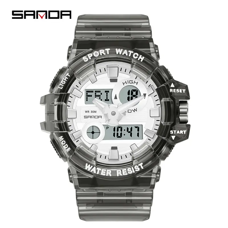 Sanda Black Digital Sport Watch with Water Resistant Dual Display