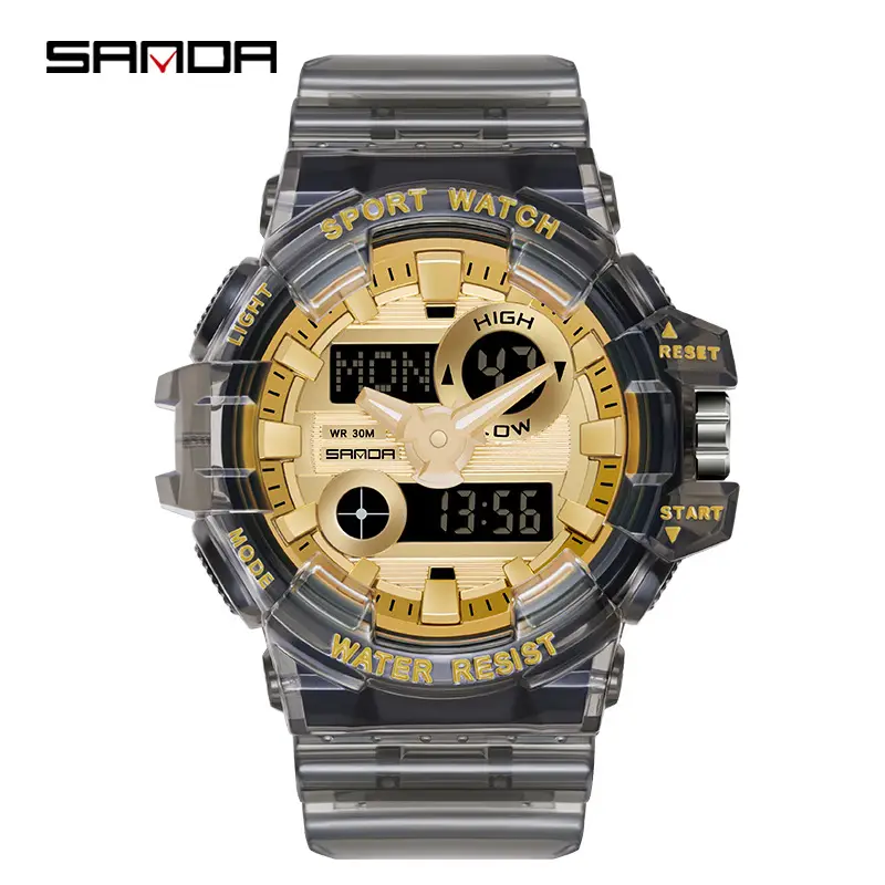 Sanda Black Digital Sport Watch with Water Resistant Dual Display