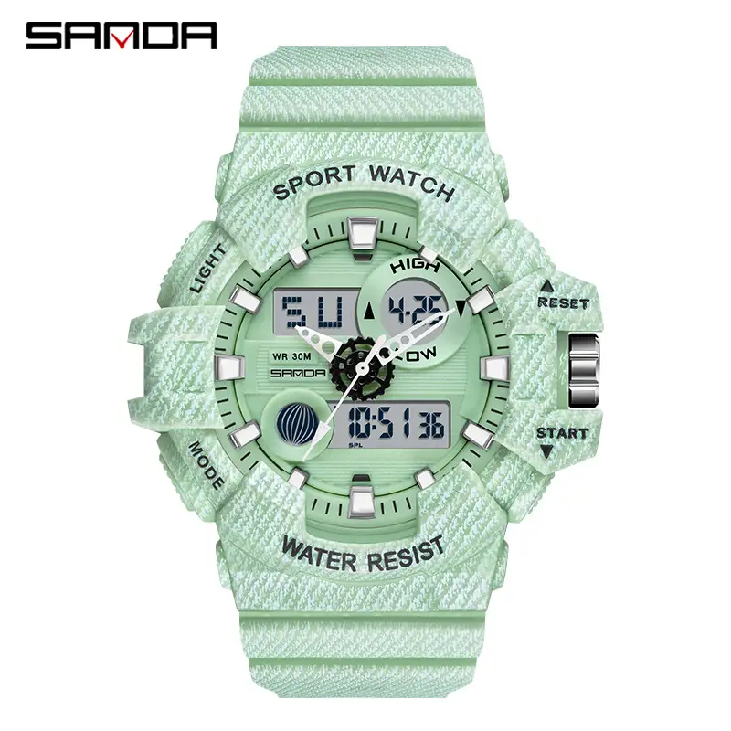 Sanda Black Digital Sport Watch with Water Resistant Dual Display