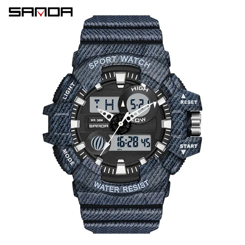 Sanda Black Digital Sport Watch with Water Resistant Dual Display