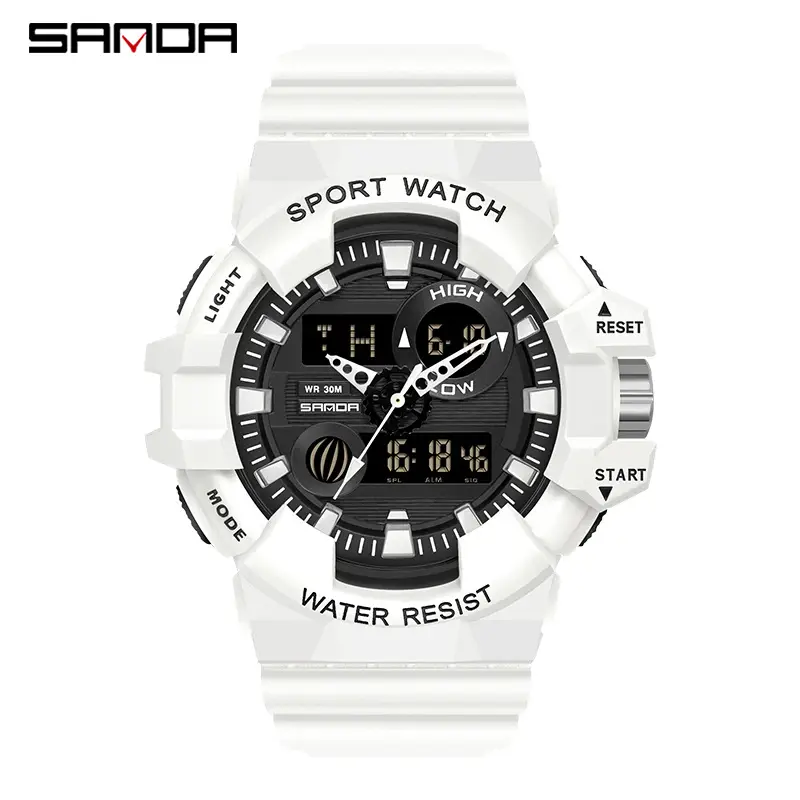 Sanda Black Digital Sport Watch with Water Resistant Dual Display