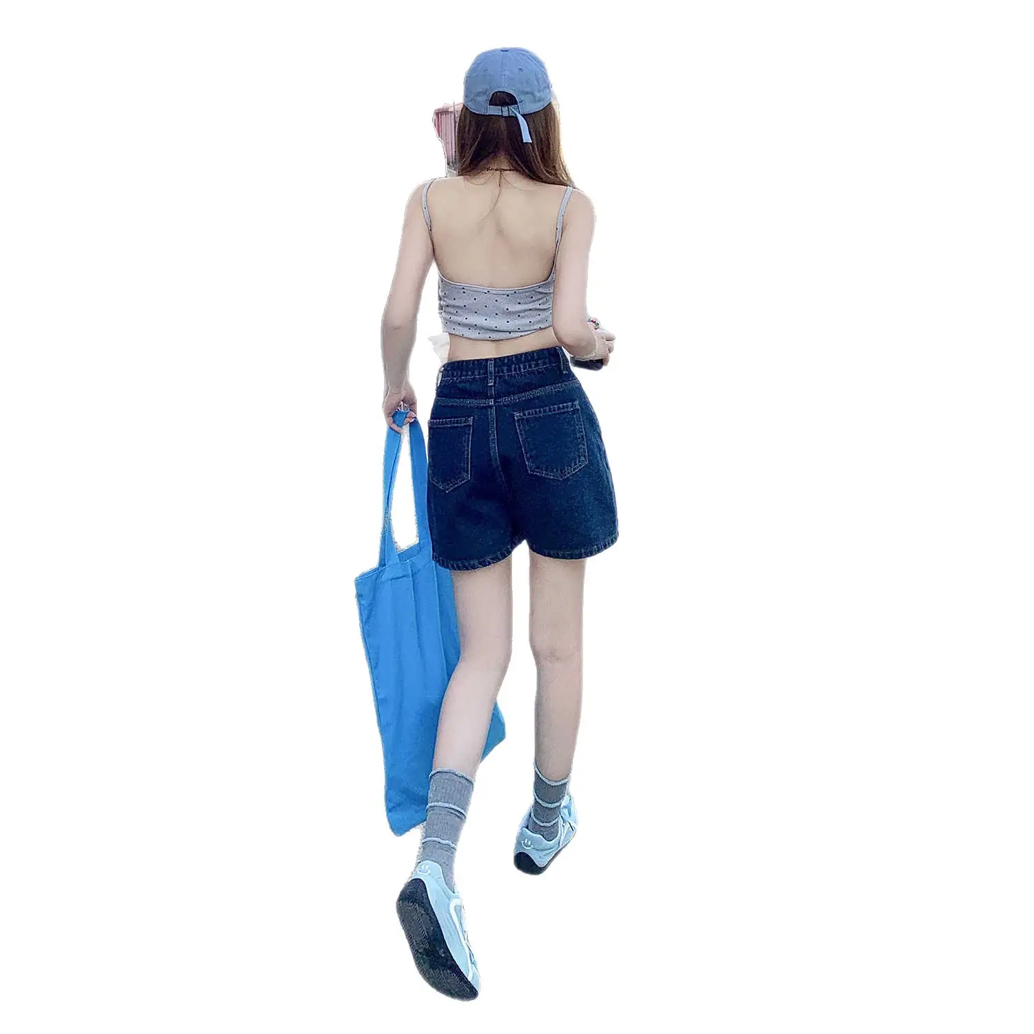 Petite Dark Blue Low Waist Denim Shorts Set