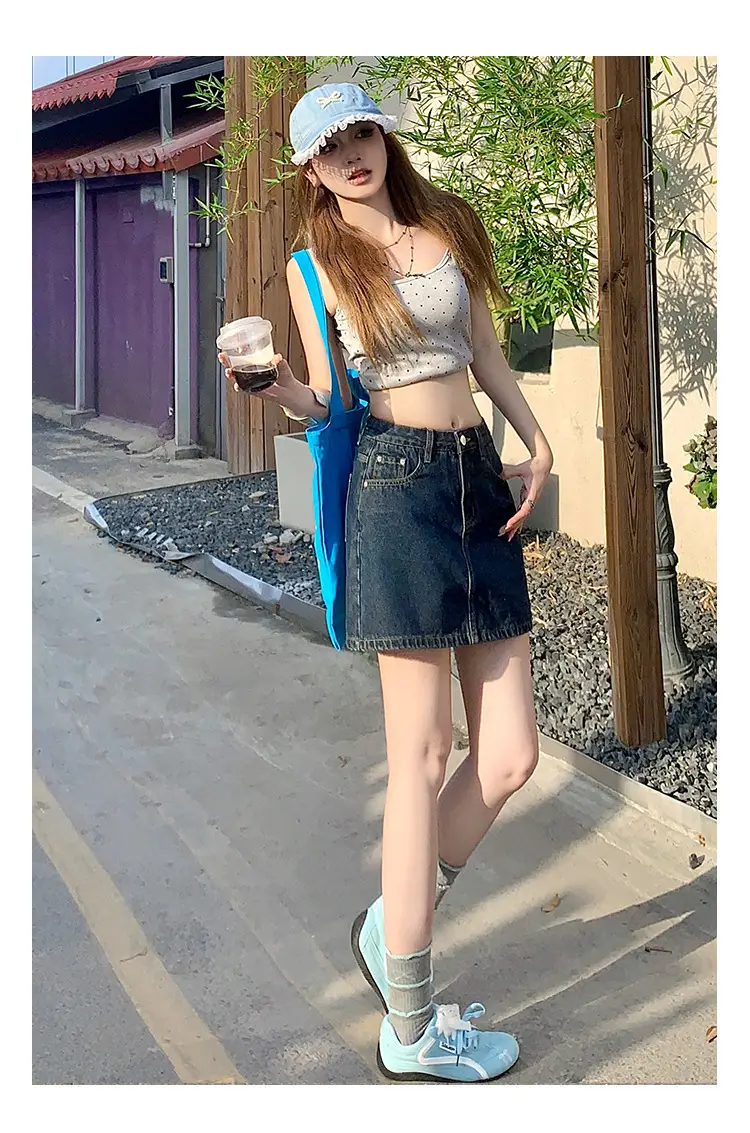 Petite Dark Blue Low Waist Denim Shorts Set — feature 12