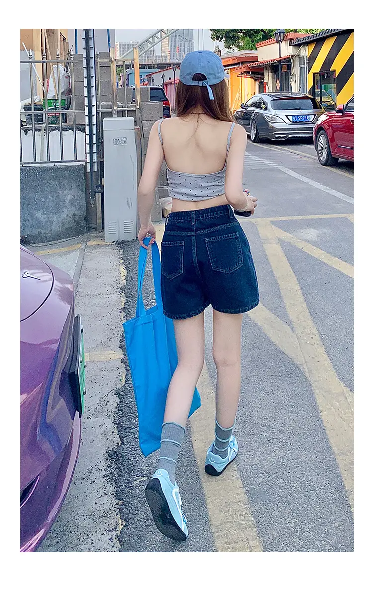 Petite Dark Blue Low Waist Denim Shorts Set — feature 13