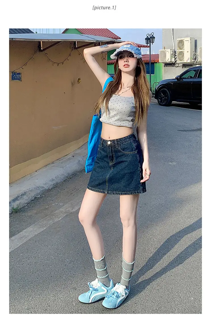 Petite Dark Blue Low Waist Denim Shorts Set — feature 6