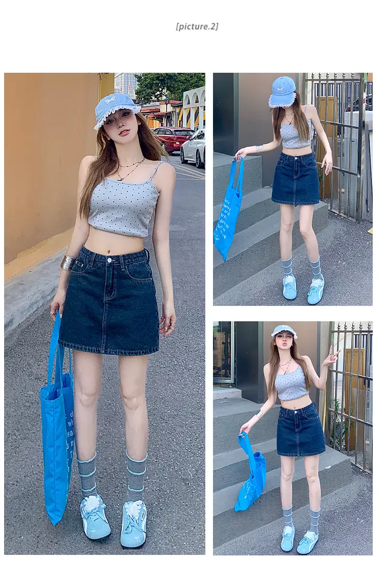 Petite Dark Blue Low Waist Denim Shorts Set — feature 7