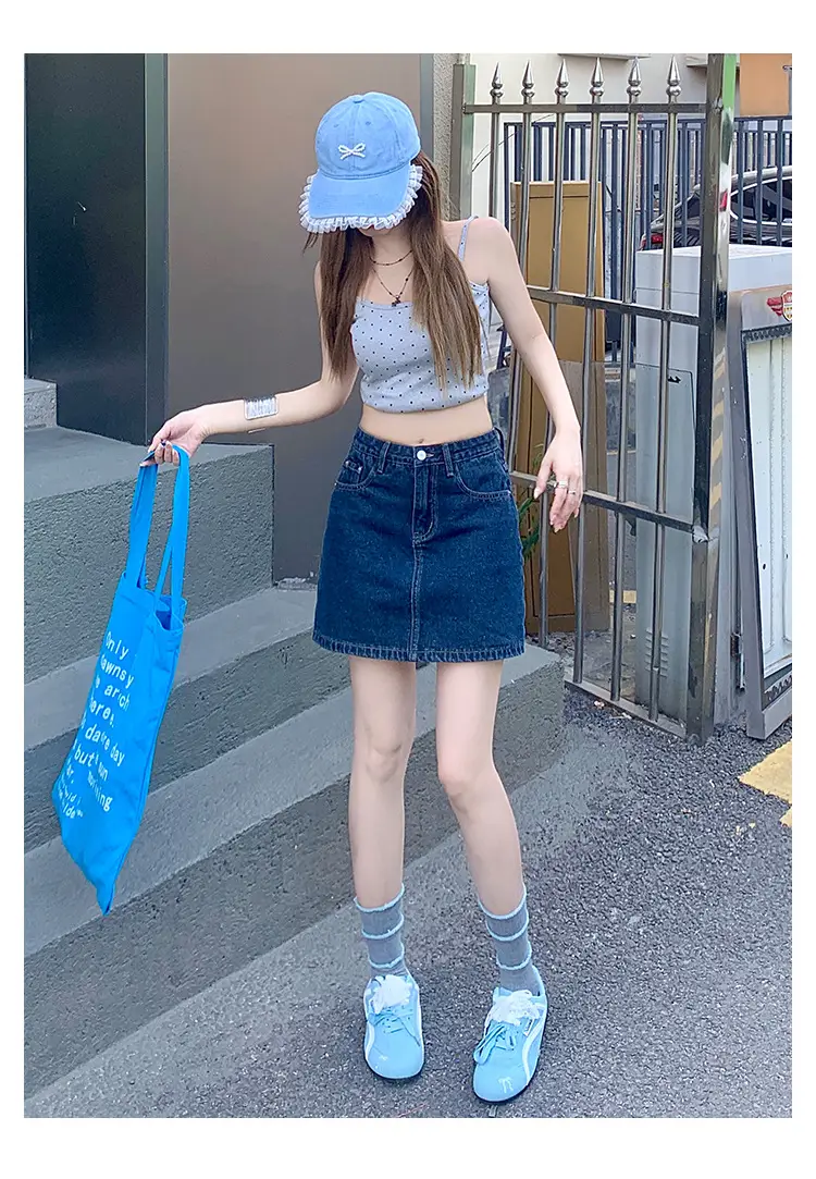 Petite Dark Blue Low Waist Denim Shorts Set — feature 8