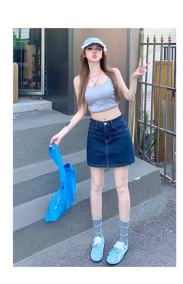 Petite Dark Blue Low Waist Denim Shorts Set — feature 9