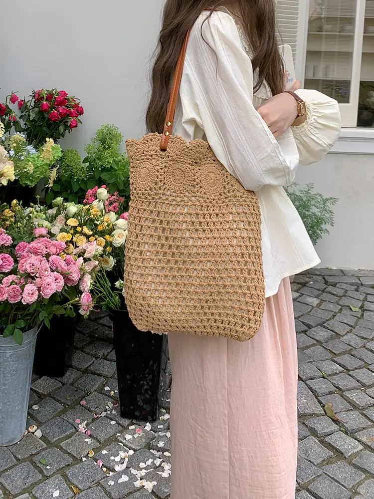 Large Capacity Cotton Woven Beach Bag for Women - Image 6