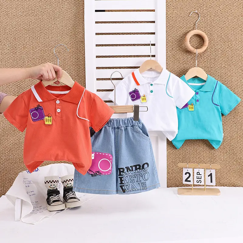 Children's Blue Polo Shirt & Shorts Set 2025 Style — feature 1