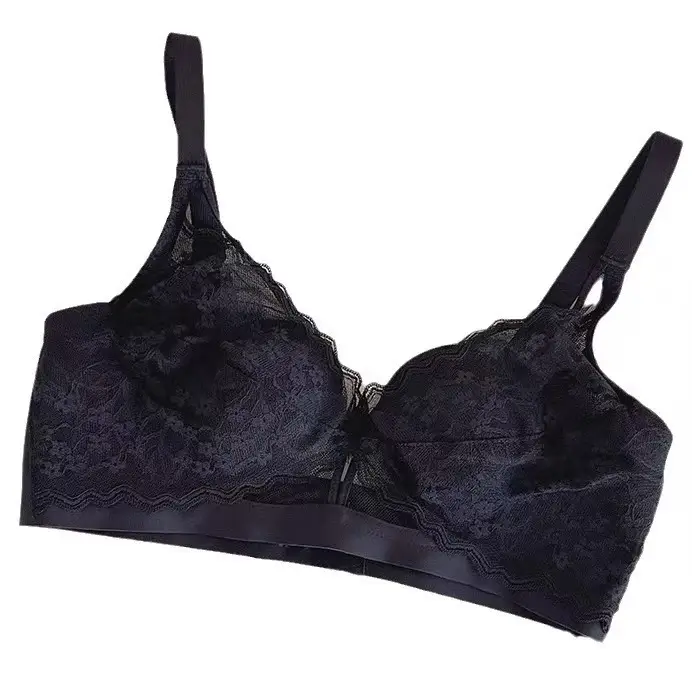French Lace Large Bust Minimizing Bra for Women, Summer Thin Style, Slimming, Wireless, Side Breast Collection, Rabbit Ear Cup Bra