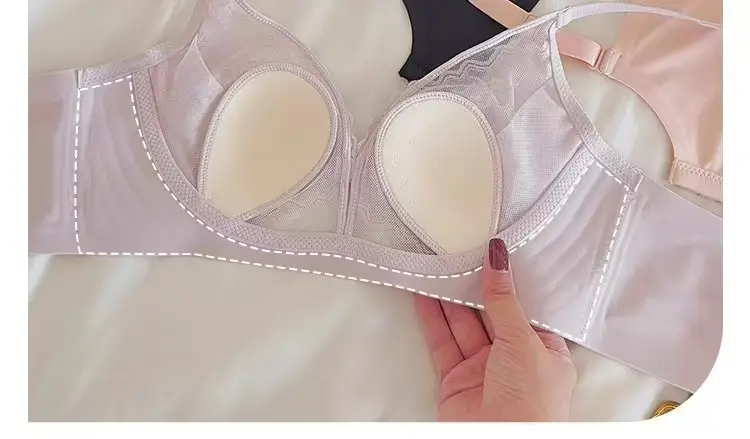 French Lace Large Bust Minimizing Bra for Women, Summer Thin Style, Slimming, Wireless, Side Breast Collection, Rabbit Ear Cup Bra — feature 10