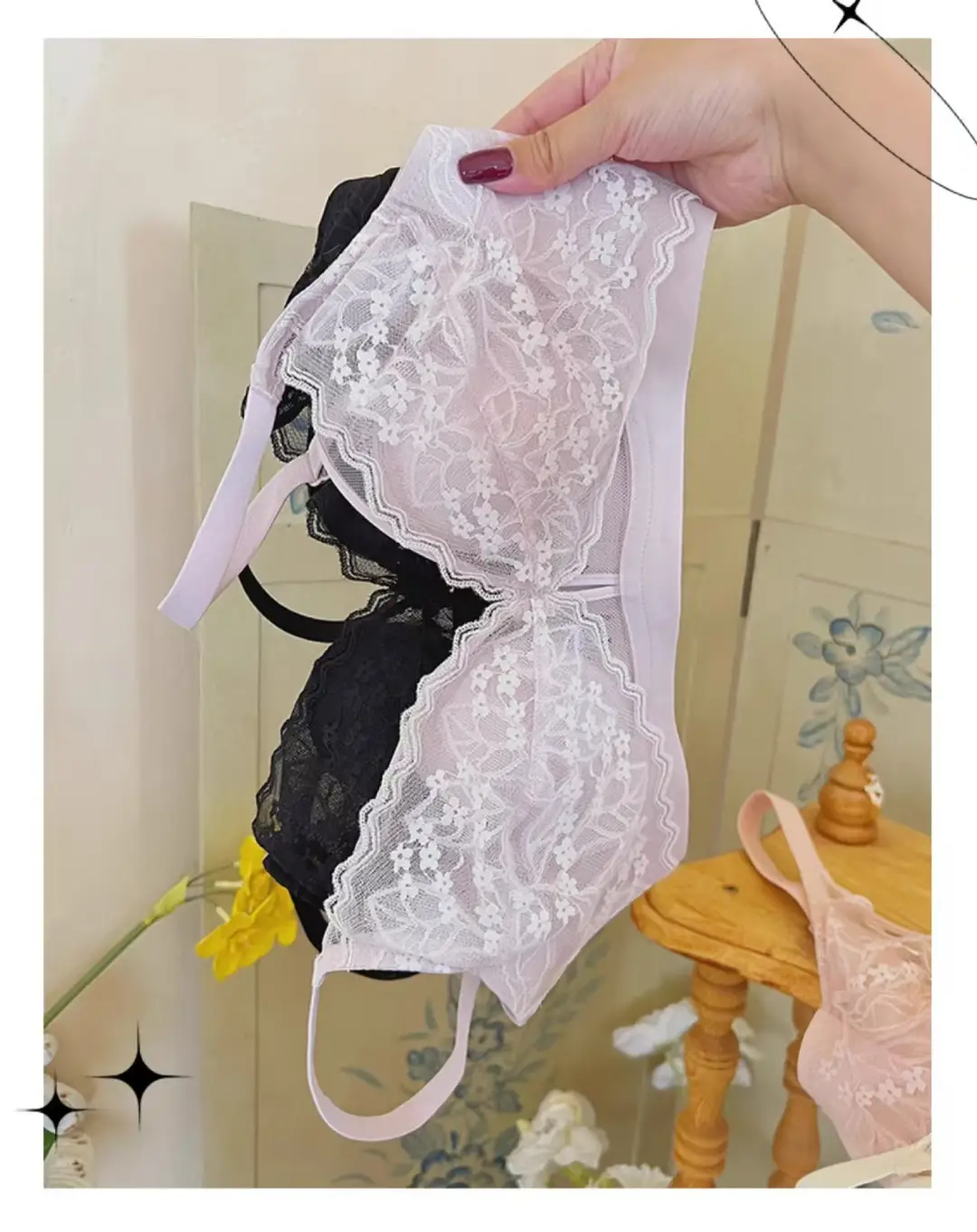 French Lace Large Bust Minimizing Bra for Women, Summer Thin Style, Slimming, Wireless, Side Breast Collection, Rabbit Ear Cup Bra — feature 16