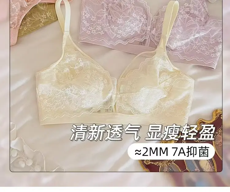 French Lace Large Bust Minimizing Bra for Women, Summer Thin Style, Slimming, Wireless, Side Breast Collection, Rabbit Ear Cup Bra — feature 2