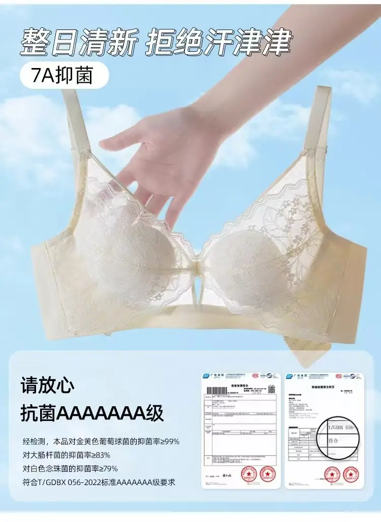 French Lace Large Bust Minimizing Bra for Women, Summer Thin Style, Slimming, Wireless, Side Breast Collection, Rabbit Ear Cup Bra — feature 3