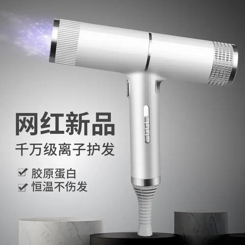 Silver High-Speed Hair Dryer with Negative Ion & Wind Filter