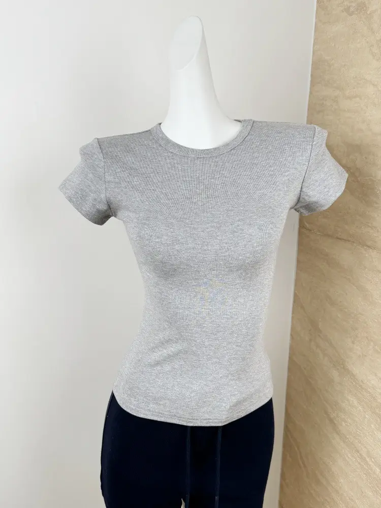 Spot American Style Right Shoulder Sports Short-Sleeved Slim Bottoming Top Round Neck Summer Elastic Skin-Fribottomly Cotton T-Shirt — feature 10