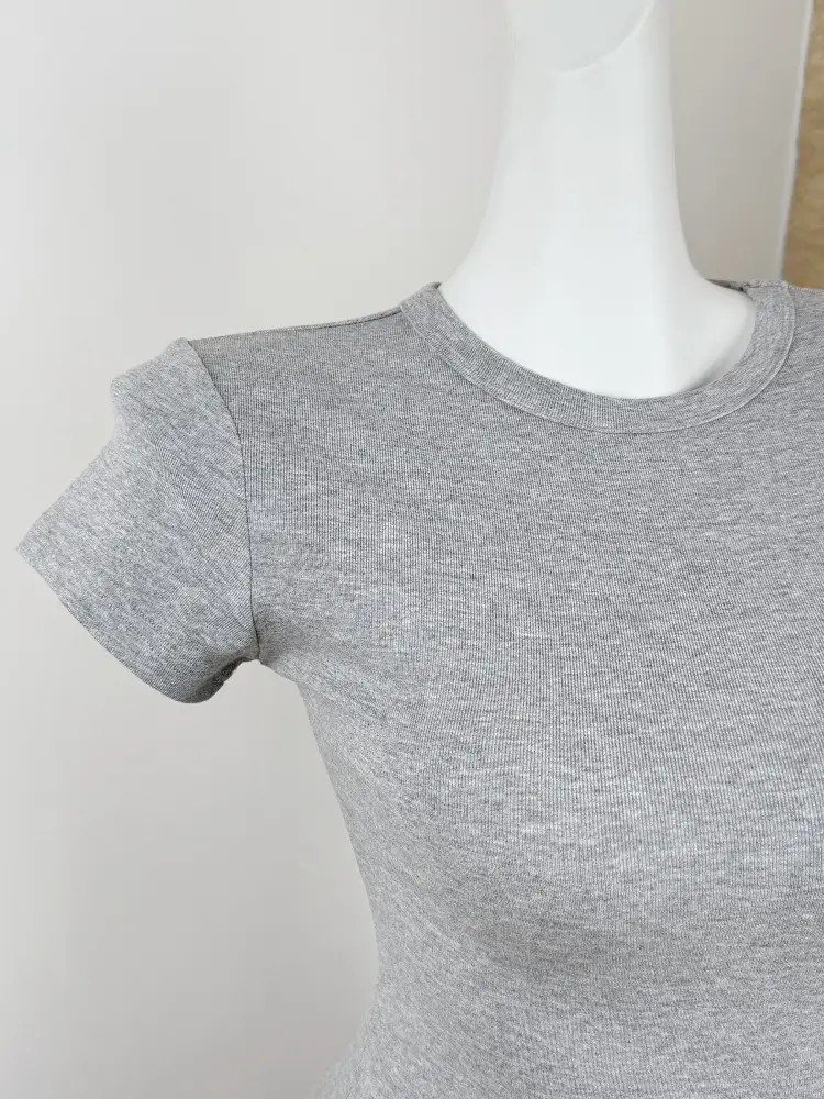 Spot American Style Right Shoulder Sports Short-Sleeved Slim Bottoming Top Round Neck Summer Elastic Skin-Fribottomly Cotton T-Shirt — feature 11