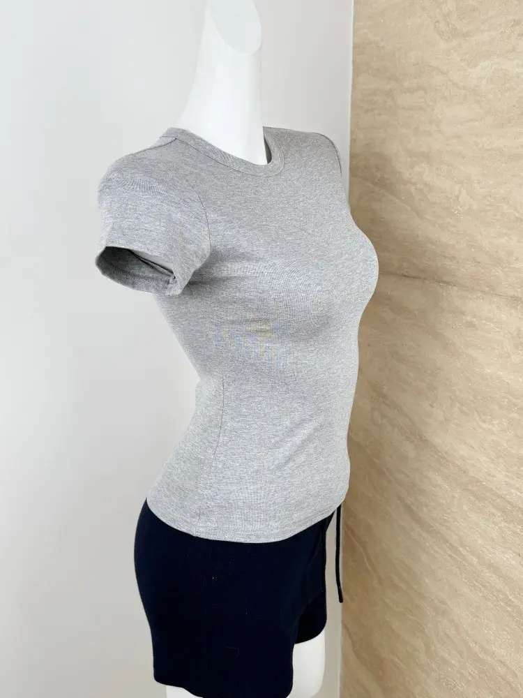 Spot American Style Right Shoulder Sports Short-Sleeved Slim Bottoming Top Round Neck Summer Elastic Skin-Fribottomly Cotton T-Shirt — feature 12
