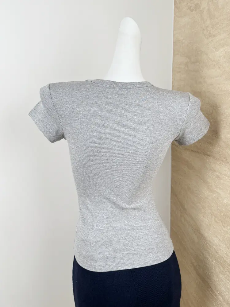 Spot American Style Right Shoulder Sports Short-Sleeved Slim Bottoming Top Round Neck Summer Elastic Skin-Fribottomly Cotton T-Shirt — feature 13