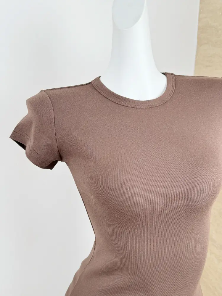 Spot American Style Right Shoulder Sports Short-Sleeved Slim Bottoming Top Round Neck Summer Elastic Skin-Fribottomly Cotton T-Shirt — feature 15
