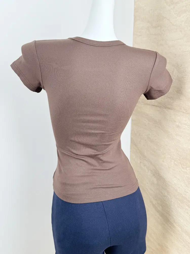 Spot American Style Right Shoulder Sports Short-Sleeved Slim Bottoming Top Round Neck Summer Elastic Skin-Fribottomly Cotton T-Shirt — feature 17