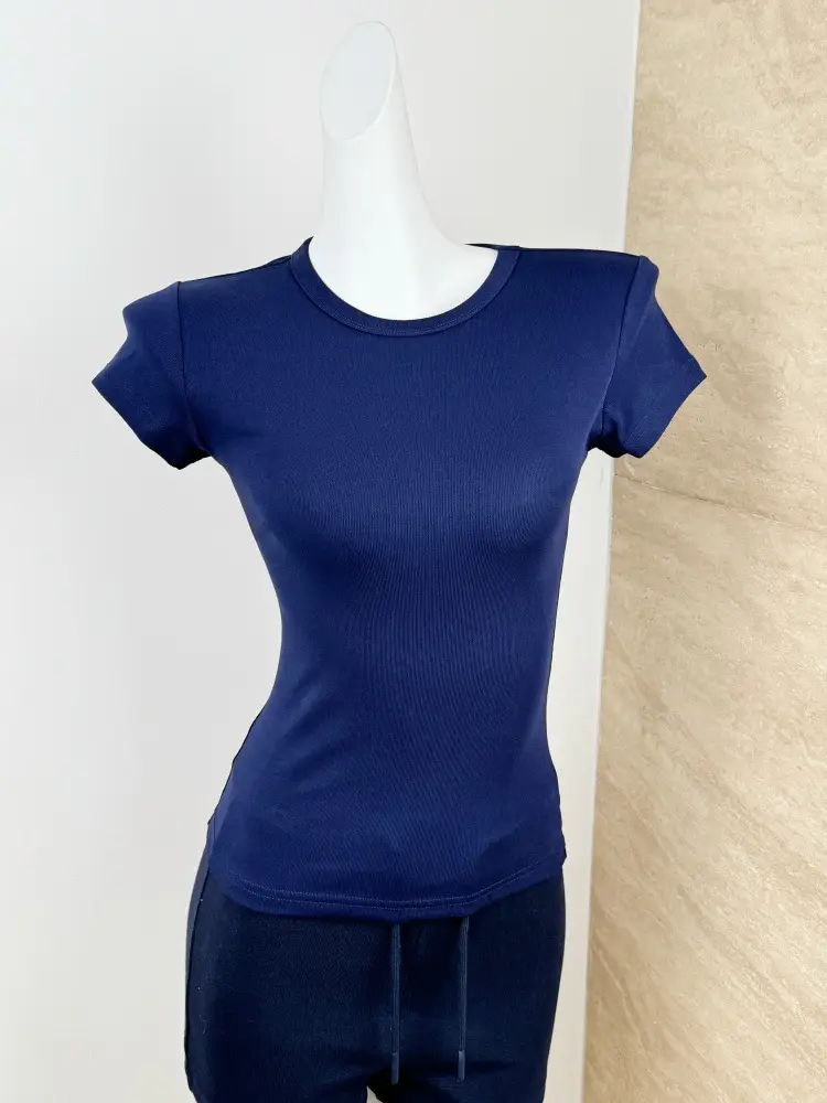 Spot American Style Right Shoulder Sports Short-Sleeved Slim Bottoming Top Round Neck Summer Elastic Skin-Fribottomly Cotton T-Shirt — feature 19