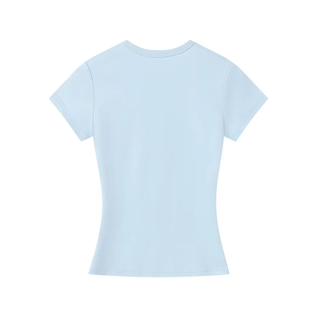 Spot American Style Right Shoulder Sports Short-Sleeved Slim Bottoming Top Round Neck Summer Elastic Skin-Fribottomly Cotton T-Shirt — feature 22