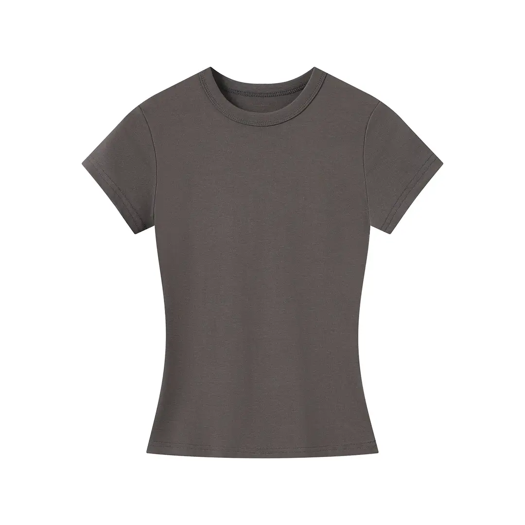 Spot American Style Right Shoulder Sports Short-Sleeved Slim Bottoming Top Round Neck Summer Elastic Skin-Fribottomly Cotton T-Shirt — feature 23