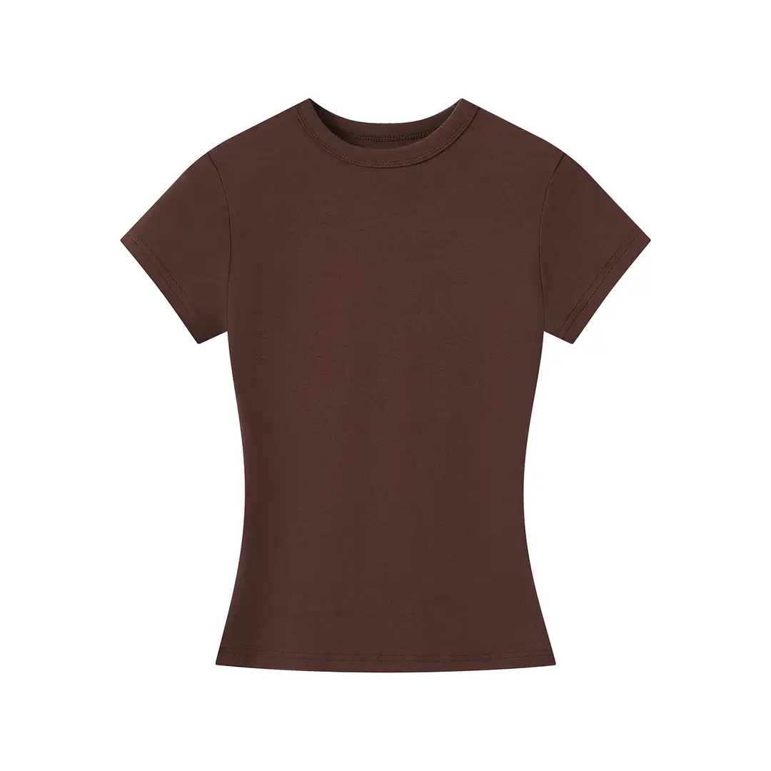 Spot American Style Right Shoulder Sports Short-Sleeved Slim Bottoming Top Round Neck Summer Elastic Skin-Fribottomly Cotton T-Shirt — feature 25