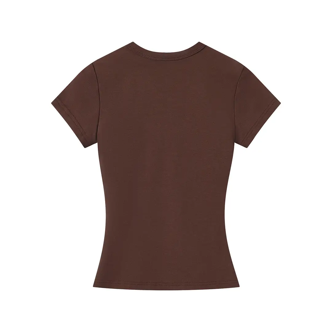 Spot American Style Right Shoulder Sports Short-Sleeved Slim Bottoming Top Round Neck Summer Elastic Skin-Fribottomly Cotton T-Shirt — feature 26