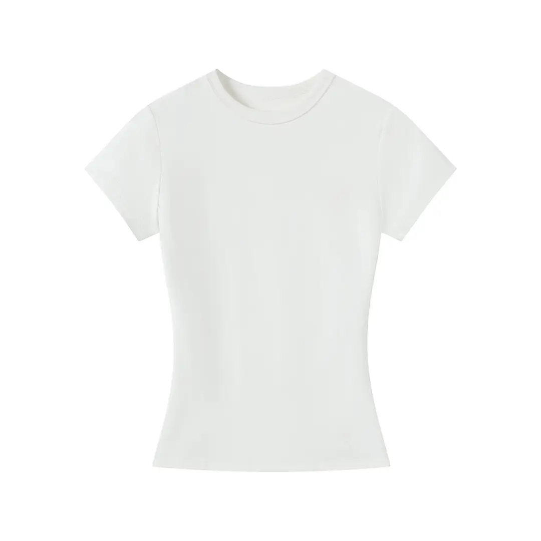 Spot American Style Right Shoulder Sports Short-Sleeved Slim Bottoming Top Round Neck Summer Elastic Skin-Fribottomly Cotton T-Shirt — feature 27