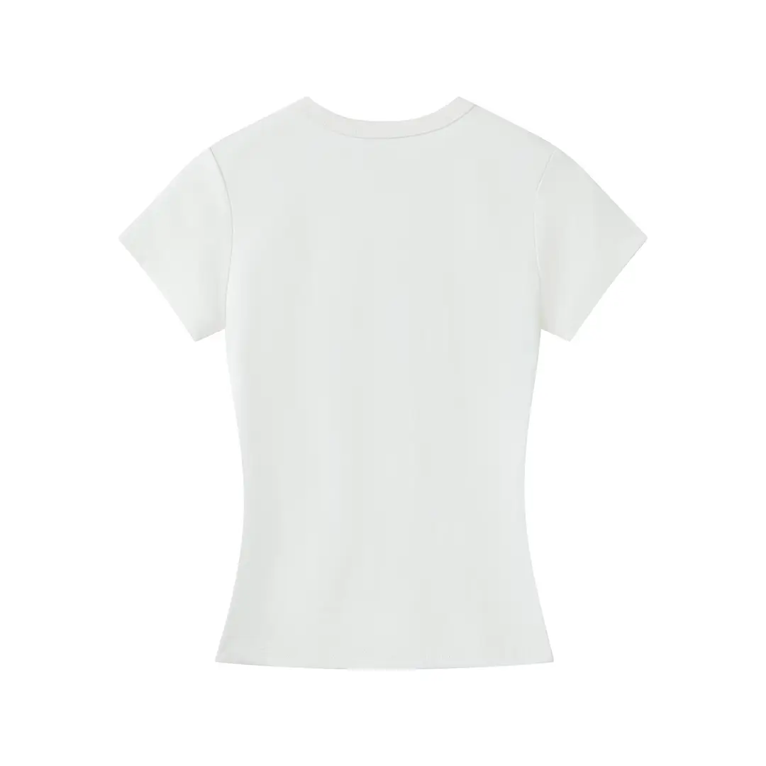 Spot American Style Right Shoulder Sports Short-Sleeved Slim Bottoming Top Round Neck Summer Elastic Skin-Fribottomly Cotton T-Shirt — feature 28