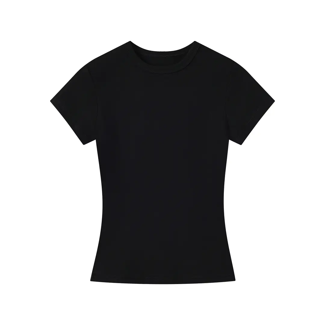Spot American Style Right Shoulder Sports Short-Sleeved Slim Bottoming Top Round Neck Summer Elastic Skin-Fribottomly Cotton T-Shirt — feature 29