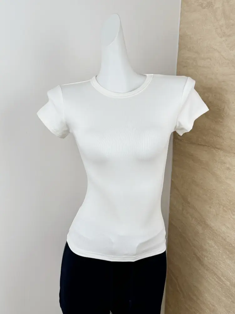 Spot American Style Right Shoulder Sports Short-Sleeved Slim Bottoming Top Round Neck Summer Elastic Skin-Fribottomly Cotton T-Shirt — feature 3